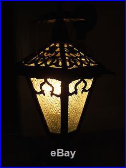 Antique 21 Brass Figural Woman Lantern Lamp Post Slag Glass Boudoir Table Lamp