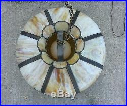 Antique 22 Hanging Ceiling Lamp with Arts & Crafts Slag Glass Shade Windmill