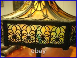 Antique 24 8-Panel Concave Bent Slag Glass Table Lamp Miller Bradley Phoenix