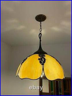 Antique 24 Amber Stained Slag Glass Slag Tiffany Style Chandelier Rockaway Bch