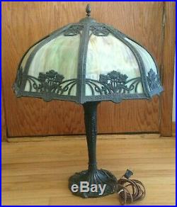 Antique 24 in Arts & Crafts Bradley & Hubbard era slag glass table lamp vintage