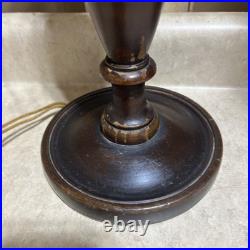 Antique 2 Socket Pull chain Arts and Crafts Wood Slag Glass Lamp Base Works
