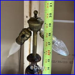 Antique 2 Socket Pull chain Arts and Crafts Wood Slag Glass Lamp Base Works