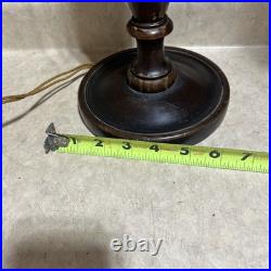 Antique 2 Socket Pull chain Arts and Crafts Wood Slag Glass Lamp Base Works