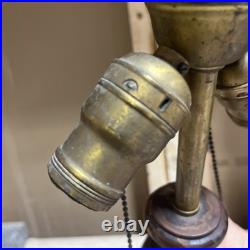 Antique 2 Socket Pull chain Arts and Crafts Wood Slag Glass Lamp Base Works