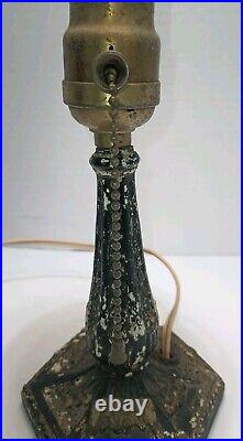Antique 4 Panel Blue Slag Stained Glass Table Lamp Ornate 13 Tall -OO