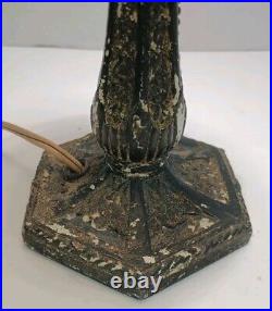 Antique 4 Panel Blue Slag Stained Glass Table Lamp Ornate 13 Tall -OO