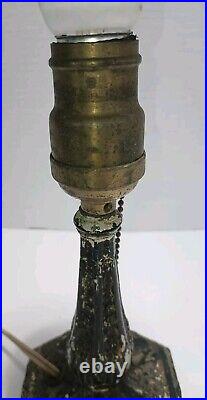 Antique 4 Panel Blue Slag Stained Glass Table Lamp Ornate 13 Tall -OO