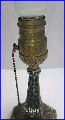 Antique 4 Panel Blue Slag Stained Glass Table Lamp Ornate 13 Tall -OO