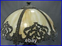 Antique 6 Panel Art Nouveau Era Caramel Slag Glass Iron Table Lamp Rewired 22H