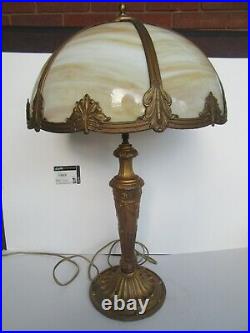 Antique (6) Panel Caramel Slag Glass Double Socket Gilt Drape Lamp Base (24)