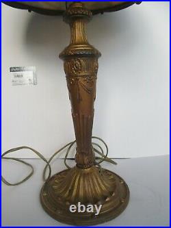 Antique (6) Panel Caramel Slag Glass Double Socket Gilt Drape Lamp Base (24)