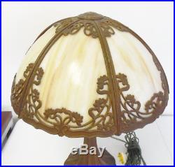 Antique 6 Panel Caramel Slag Stained Glass Table Lamp Free Shipping