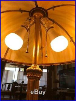 Antique 6 Panel Curved Slag Glass Panel Lamp 1930s