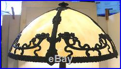Antique 6 Panel Domed Rounded Slag Glass Lamp Shade Ribbon & Flower Motif 17 D
