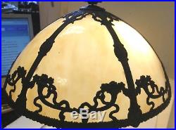 Antique 6 Panel Domed Rounded Slag Glass Lamp Shade Ribbon & Flower Motif 17 D