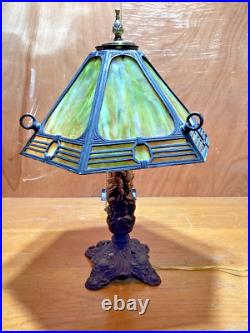 Antique 6 Panel Green Slag Glass Parlor Lamp #4324