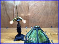 Antique 6 Panel Green Slag Glass Parlor Lamp #4324