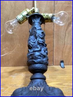 Antique 6 Panel Green Slag Glass Parlor Lamp #4324