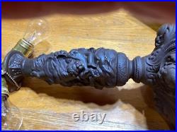 Antique 6 Panel Green Slag Glass Parlor Lamp #4324