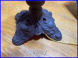 Antique 6 Panel Green Slag Glass Parlor Lamp #4324