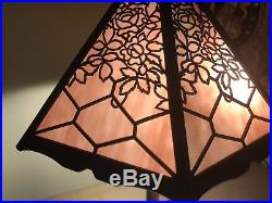 Antique 6 Panel Rose/lavender Slag Stained Glass Table Lamp C model number 200