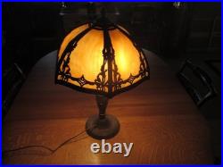 Antique 6 Panel Shade Slag Glass 24 Table Lamp Salem Brothers 1920s Rewired