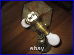 Antique 6 Panel Shade Slag Glass 24 Table Lamp Salem Brothers 1920s Rewired