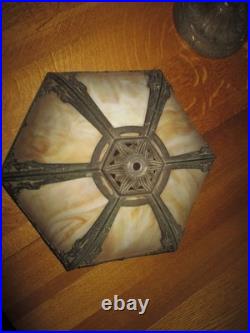 Antique 6 Panel Shade Slag Glass 24 Table Lamp Salem Brothers 1920s Rewired