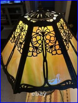 Antique 6 Panel Slag Glass Table Lamp