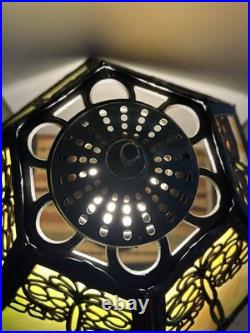 Antique 6 Panel Slag Glass Table Lamp