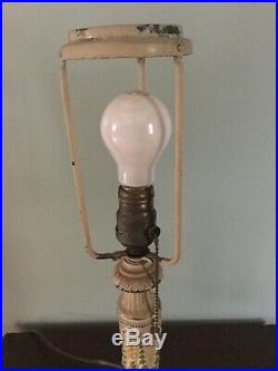 Antique 6 Panel Slag Glass Table Lamp