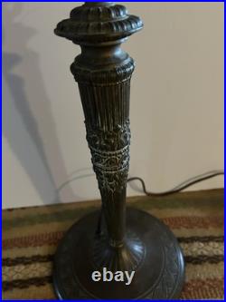 Antique 6 Panel Slag Glass Table Lamp