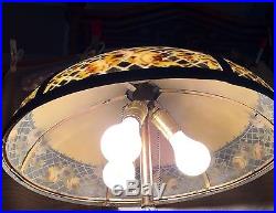 Antique 6 Panel Slag HOLOPHANE Glass Reverse Paint Shade & Lamp Arts & Crafts