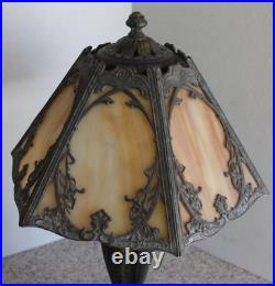 Antique 6 Panel Slag Stained Glass Table Lamp 22