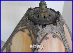 Antique 6 Panel Slag Stained Glass Table Lamp 22