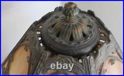 Antique 6 Panel Slag Stained Glass Table Lamp 22