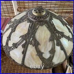 Antique 6-panel Slag Amber Glass Lamp 1685 Stamp Art Nouveau H 21 D 19 1/4