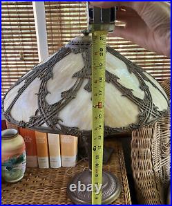 Antique 6-panel Slag Amber Glass Lamp 1685 Stamp Art Nouveau H 21 D 19 1/4