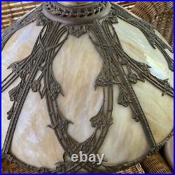 Antique 6-panel Slag Amber Glass Lamp 1685 Stamp Art Nouveau H 21 D 19 1/4