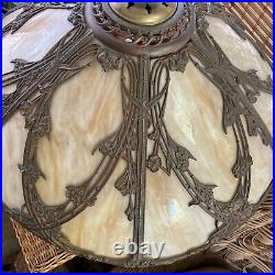Antique 6-panel Slag Amber Glass Lamp 1685 Stamp Art Nouveau H 21 D 19 1/4