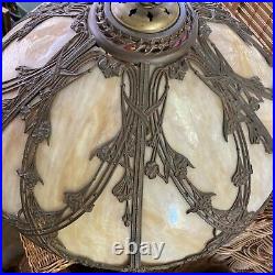 Antique 6-panel Slag Amber Glass Lamp 1685 Stamp Art Nouveau H 21 D 19 1/4