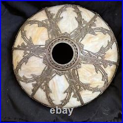 Antique 6-panel Slag Amber Glass Lamp 1685 Stamp Art Nouveau H 21 D 19 1/4