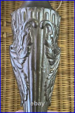 Antique 6-panel Slag Amber Glass Lamp 1685 Stamp Art Nouveau H 21 D 19 1/4
