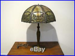 Antique 8 PANEL GREEN SLAG GLASS LAMP 15 SHADE NEEDS TOP CAP
