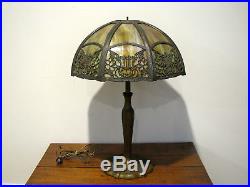 Antique 8 PANEL GREEN SLAG GLASS LAMP 15 SHADE NEEDS TOP CAP