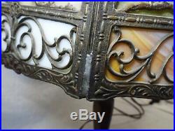 Antique 8 Panel BENT SLAG GLASS Palm Trees Design Electric TABLE LAMP -WORKS-