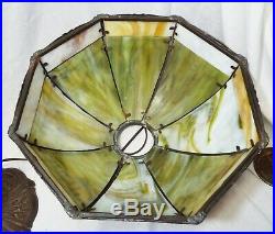 Antique 8 Panel BENT SLAG GLASS Palm Trees Design Electric TABLE LAMP -WORKS-