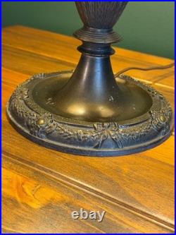 Antique 8 Panel Caramel Slag Glass Table Lamp Figural Ram Head Base Arts Crafts