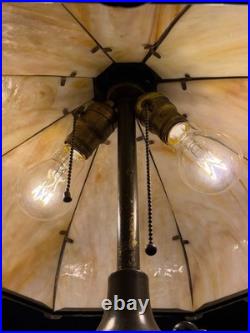 Antique 8 Panel Caramel Slag Glass Table Lamp Figural Ram Head Base Arts Crafts